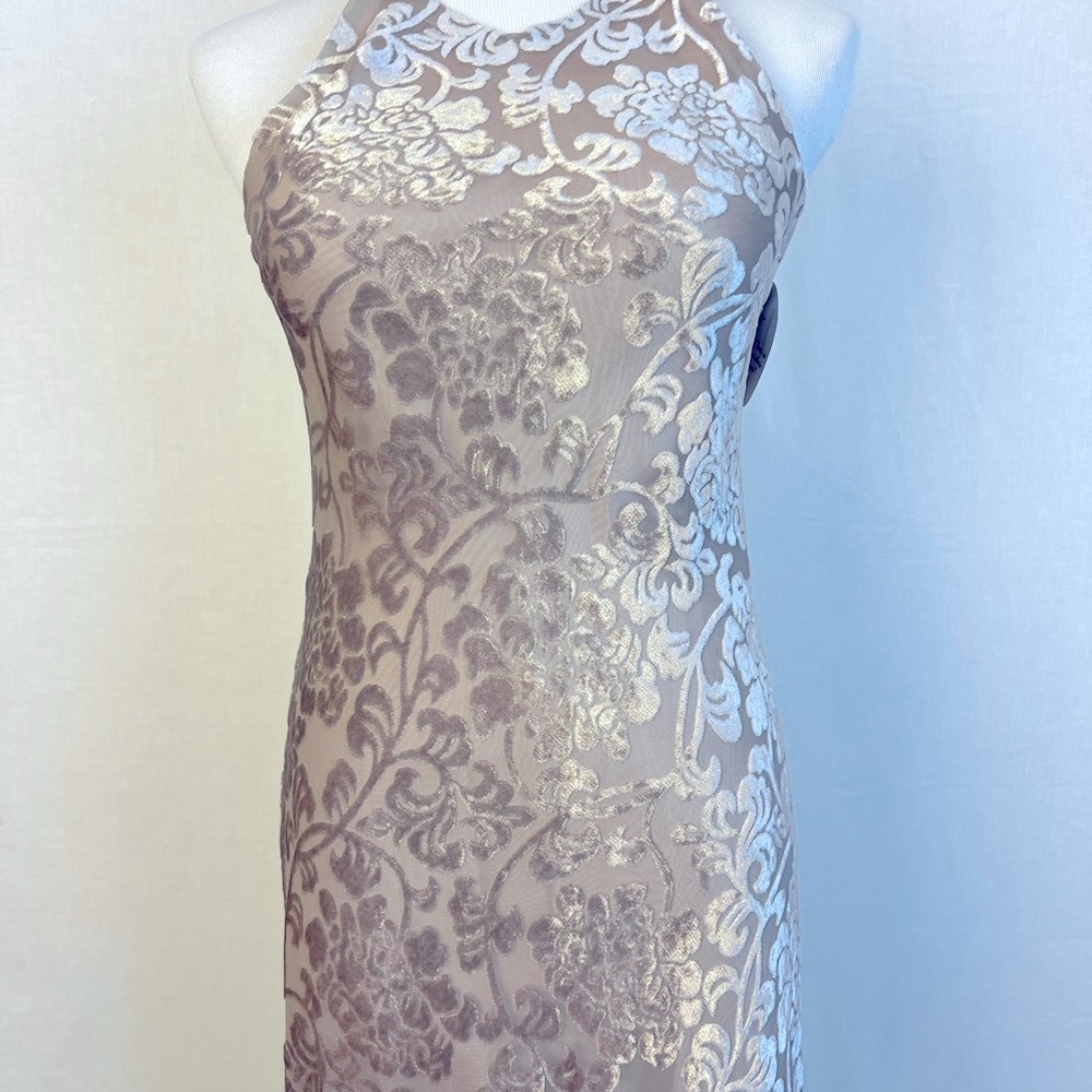 Vintage Hampton nights Silver burnout velvet Halter Sheath Dress